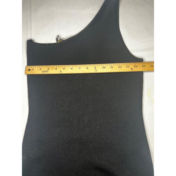 House Of Harlow 1960 Revolve Black Ribbed Knit One Shoulder Mini Dress Medium - Picture 9 of 12